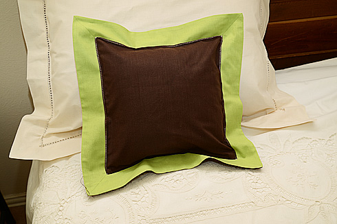 Hemstitch Multicolor Baby Square 12x12". Brown with Macaw Green - Click Image to Close